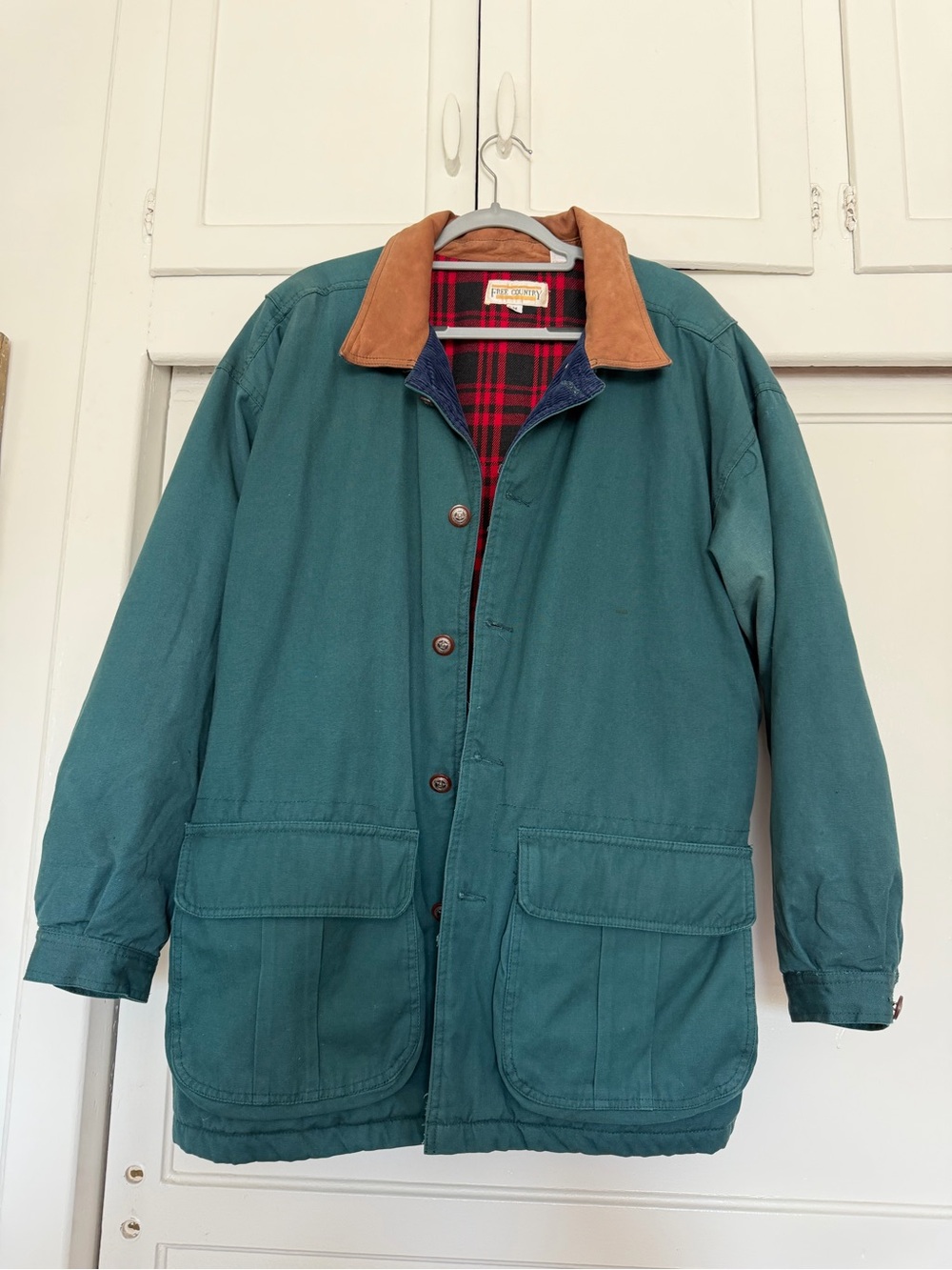 Vintage Free Country Green Barn Coat Chore Jacket Plaid Lined Men’s Medium - Picture 1 of 9
